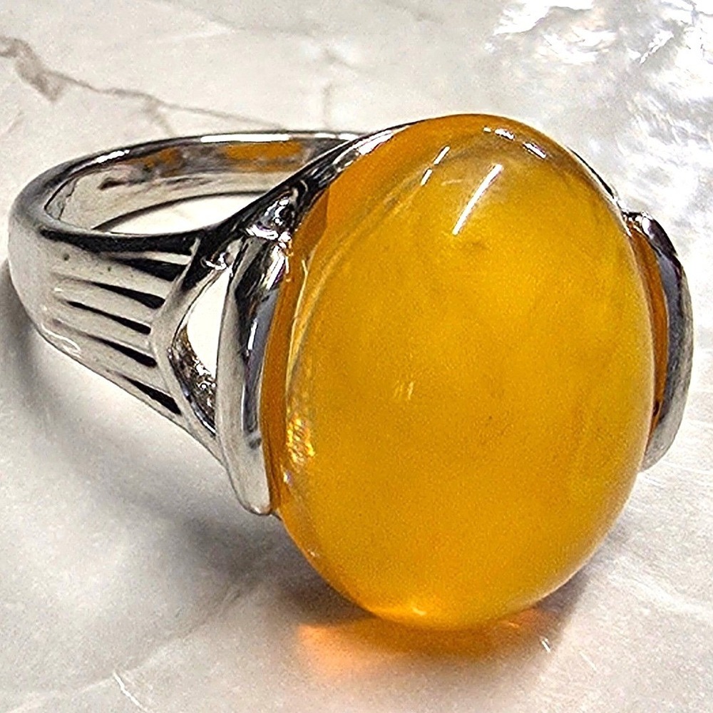 New Ring Size 7.5 Yellow Orange Oval Stone Silver Tone Band Statement Ring Sunny